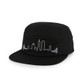 pure black multi-panel military hat with flat embroidery